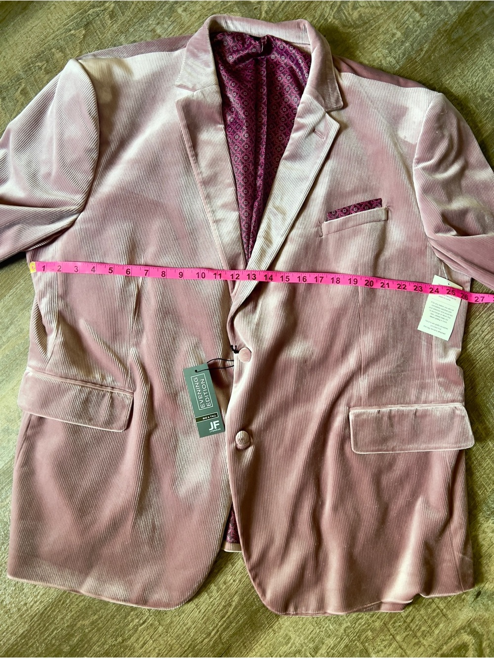 JF J. Ferrar Corded Mens Big and Tall Regular Fit Velvet Sport‎ Coat-Size 52R - Picture 12 of 13